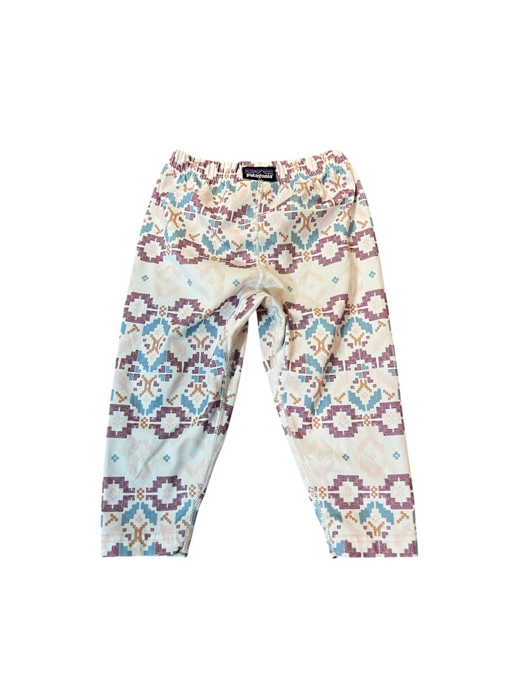 Patagonia Cream Leggings with Blue and Purple Geometric Print
